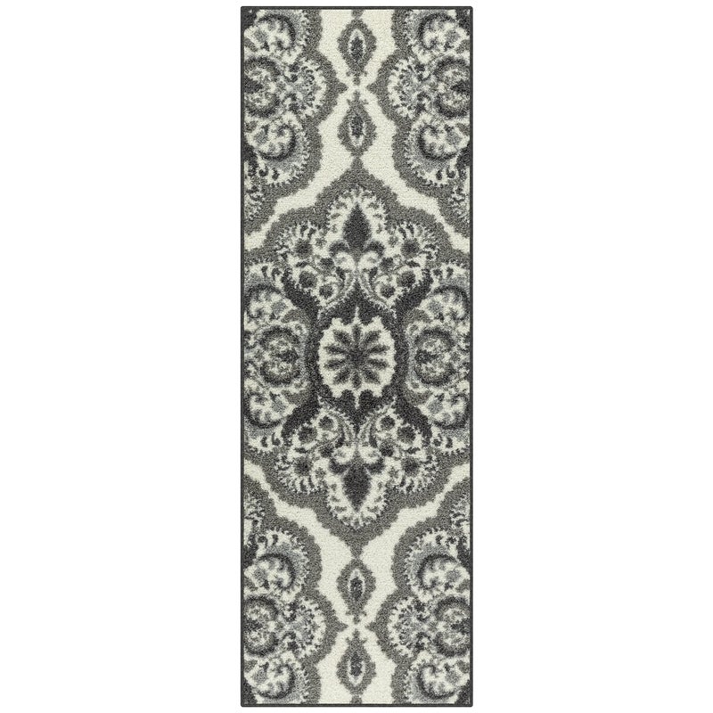 Maples Rugs Vivian Medallion Runner Rug - Made in USA - Washable, Non Slip, Indoor Carpet for Hallway, Kitchen, and Laundry Room, 2' x 6', Grey - Image 1